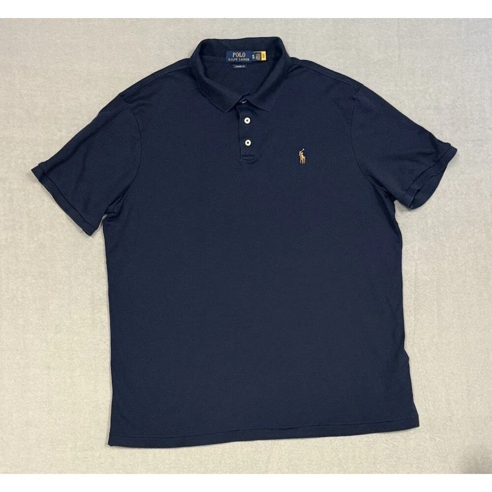 Polo Ralph Lauren Mens Polo Shirt XL Navy Blue Short Sleeve Classic Fit QR Tag